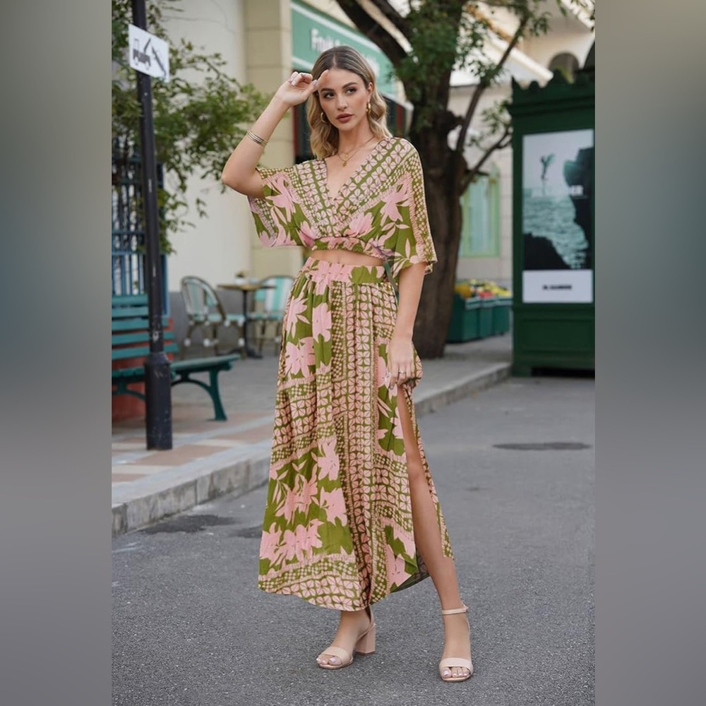 134. LARGE Women's Summer Maxi Dress Party Vacation High Slit Loose Long Beach - Picture 9 of 10